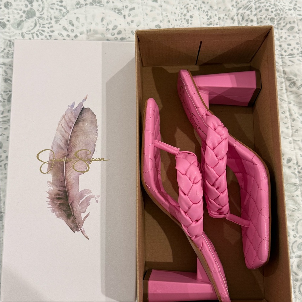 Jessica Simpson Pink Braided Block Heel Sandals